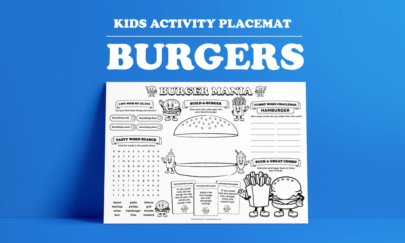 Printable Burger-Themed Kids Activity Placemat