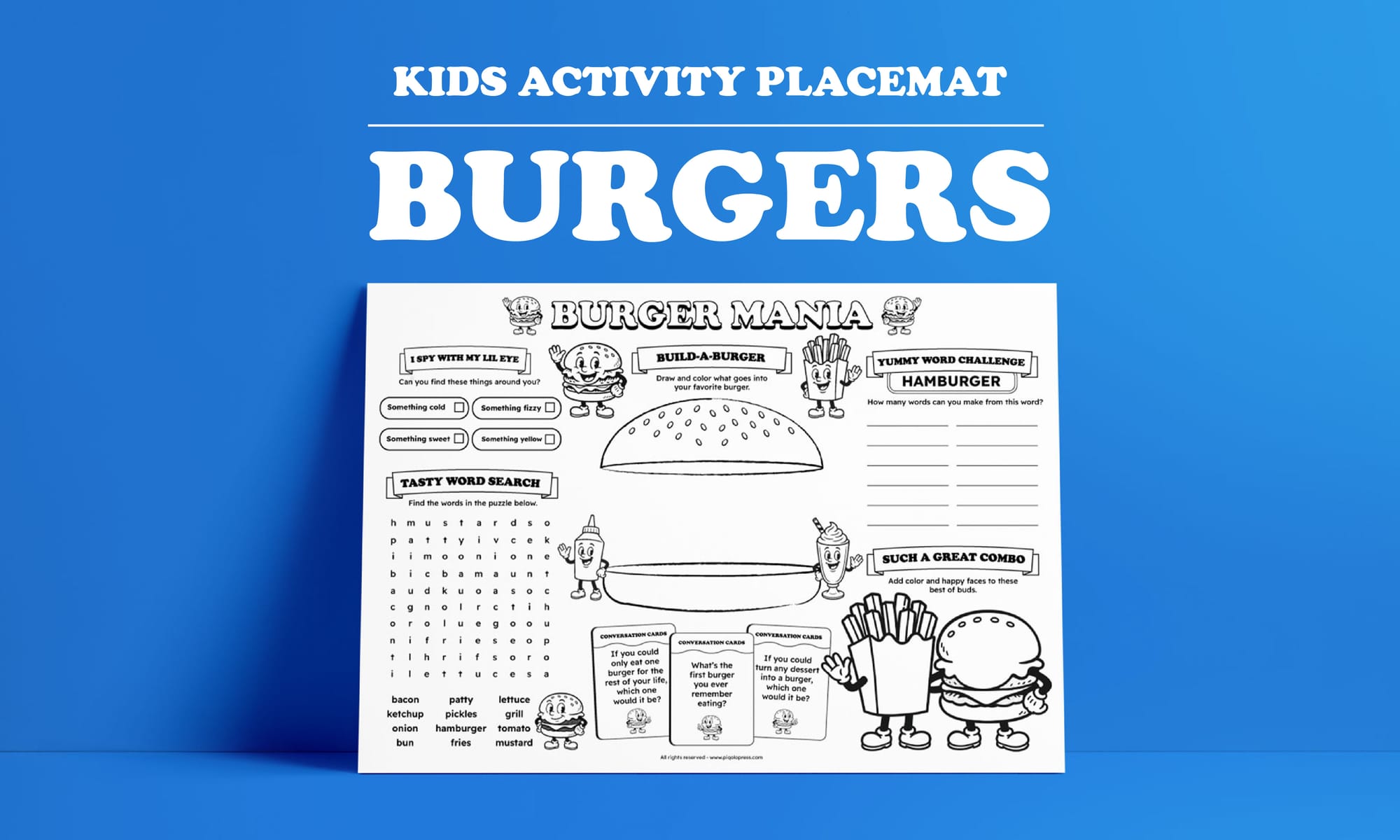 Printable Burger-Themed Kids Activity Placemat